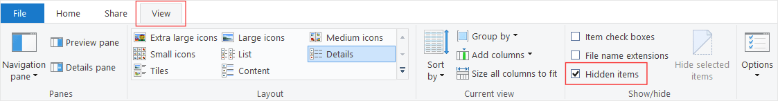 To access AppData, check Hidden items option on the View tab