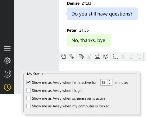 Choose rules to change your status automatically when you are away Agent status options in native desktop app