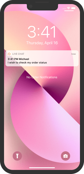 Push notifications inform about incoming chats and messages New chat push notification on iOS